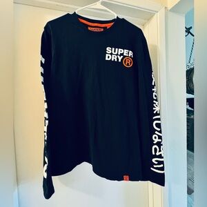 Superdry Black Tee with Bright Orange Logo Patch
